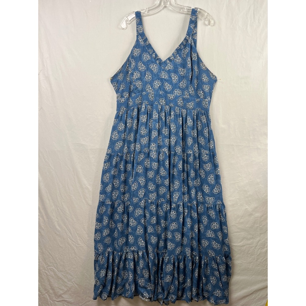 Penelope Rose Tiered Maxi Dress Womens 3X Blue Paisley Floral Smocked Boho